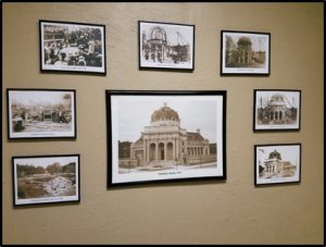 Image on the inside of Handley Regional Library, showing 8 old photographs on a wall
